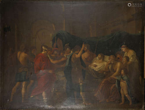 Anonymous (after Nicolas Poussin): painting (h/c) 'the dead of Germanicus' (150x198 cm) (*)