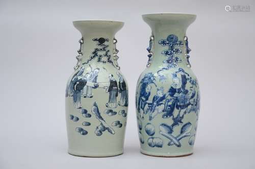 Two Celadon vases in Chinese porcelain 'sages' (42 and 45 cm)