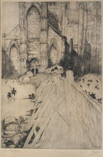 Jules De Bruycker: two etchings 'Sint-Niklaaskerk' and 'Cathédrale d'Amiens' (*)