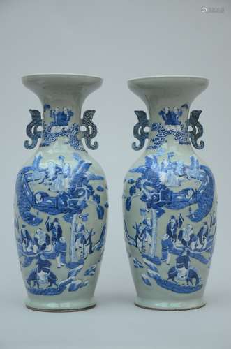 A pair of vases in Chinese celadon porcelain 'eight immortals' (h 61 cm)