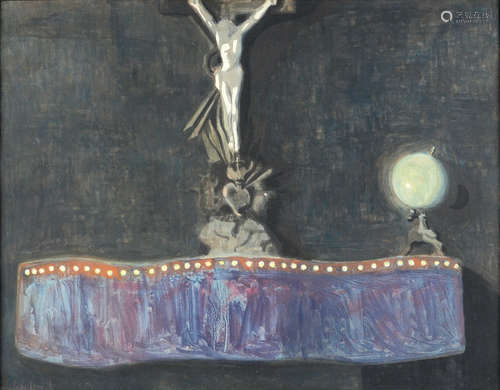 Léon Spilliaert 1908: (gouache, ink, watercolor on paper) 'crucifix and globe' (51x65.5 cm)