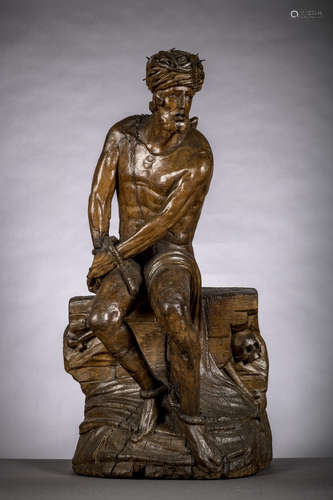 A large wooden sculpture 'Christ on the cold stone', 16th - 17th century (103 cm)