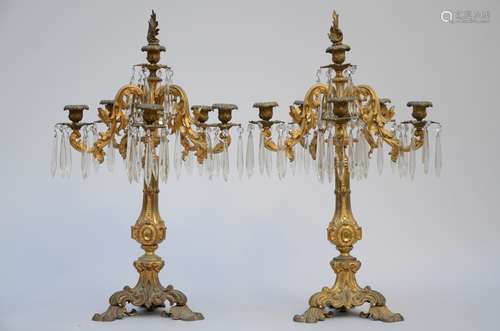 A pair of gilt bronze candlesticks with crystals (h75cm)