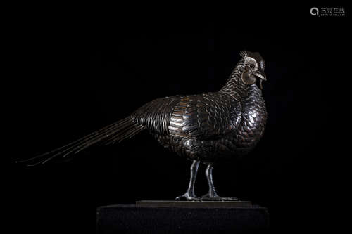 Japanese bronze pheasant, Meiji period (15.5x27 cm) (*)