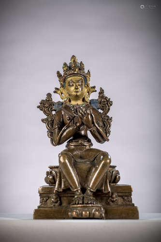 A Tibetan bronze statue 'Maitreya', 18th century (16,3 cm) (provenance: Cecile de Rotschild,