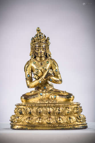 A gilt bronze statue 'Vajradhara Buddha', Tibet 16th century (11,3 cm) (*)