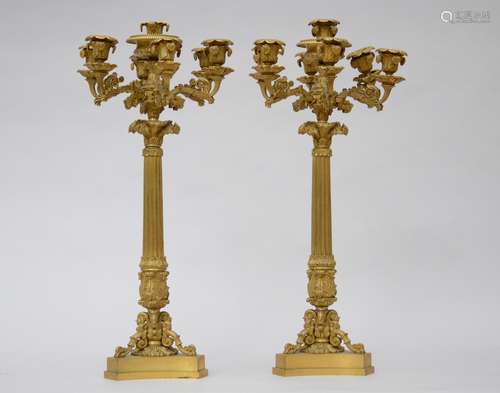 A pair of large Charles X candlesticks in gilt bronze, 19th century (73cm)