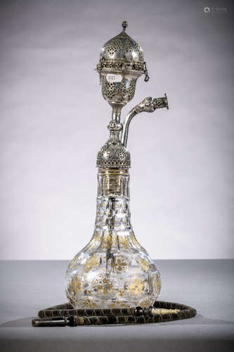 A water pipe in silver and crystal, Ottoman (47 cm)