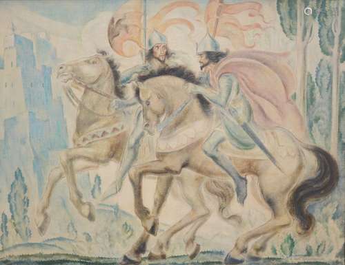 Van Ballenberghe: large painting (o/c) 'knights on horseback' (146x189 cm)