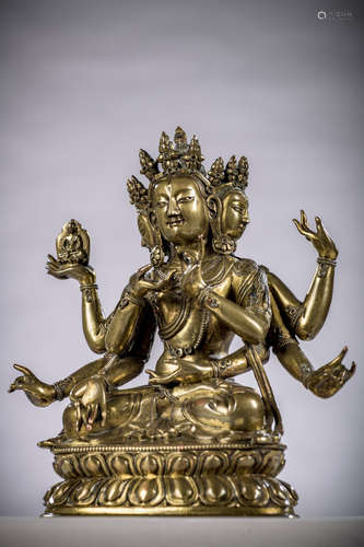 Sino-Tibetan statue in gilt bronze 'Ushnisavijaya', China 18th century (18x15,5x7,5 cm) (