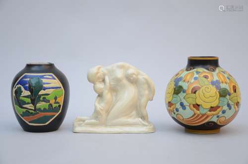 Three pieces of art deco stoneware (21 - 23 cm)