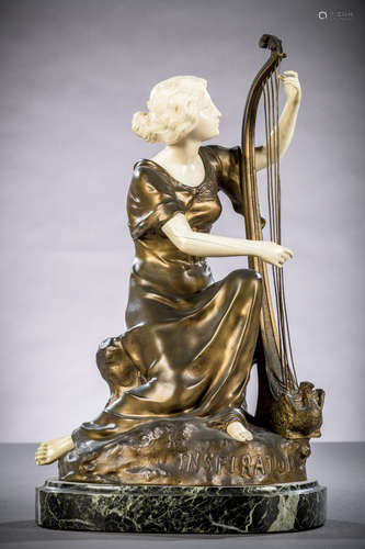 Théo François Somme: bronze sculpture with ivory 'inspiration' (47 cm)