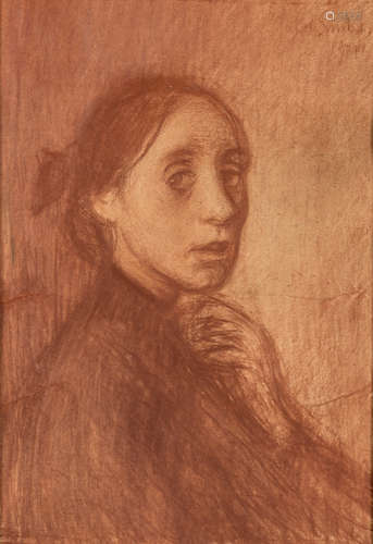 Jacob Smits: drawing 'lady portrait' (33x23 cm)