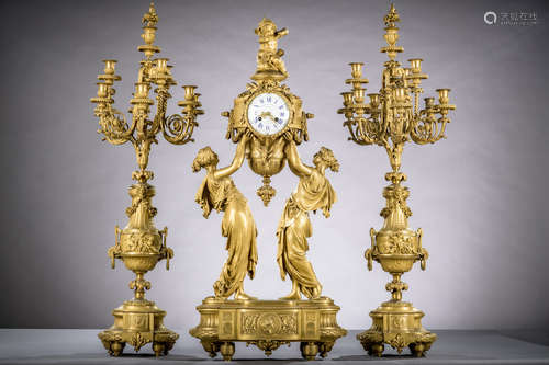 Large clockset in gilt bronze by Lemerle-Charpentier & Cie à Paris, 19th century (94x40x23) (h100)