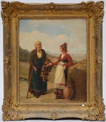 Monogram J.B.: painting (o/p) 'Neapolitan ladies' (46x37cm)