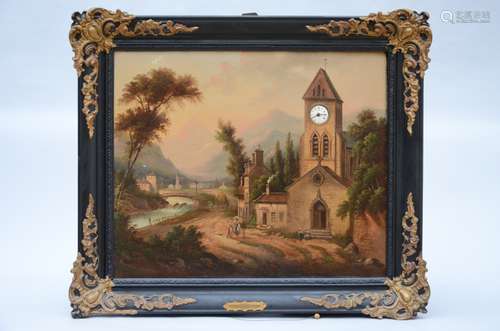 Anonymous: painting (o/c) 'landscape with clock' (53x63 cm)