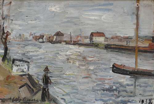 H.V. Wolvens 1938: painting (o/c) 'canal in Bruges' (55x80 cm)