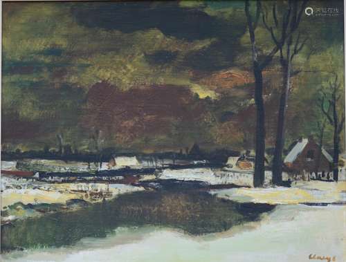 Albert Claeys: painting (o/p) 'winter view of the Leie' (48x60 cm)