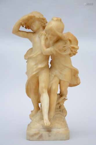 Auguste Moreau: alabaster statue 'loving couple' (h62 cm) (*)