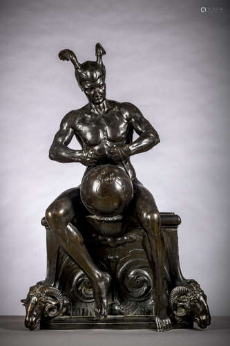 Saudek Rudolf: large bronze sculpture 'Mercurius', cast by gebr. Heine-Leipzig (103x66x35 cm)