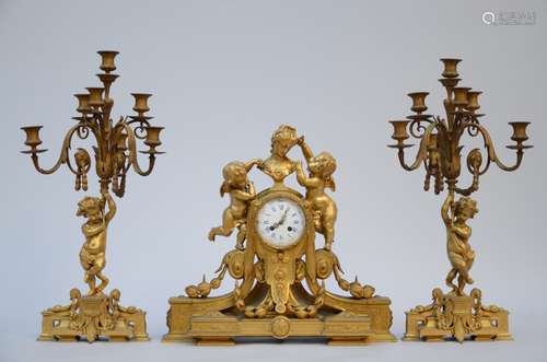 Gilt bronze mantelpiece by d'Assaut 'Putti' (h46cm) (*)