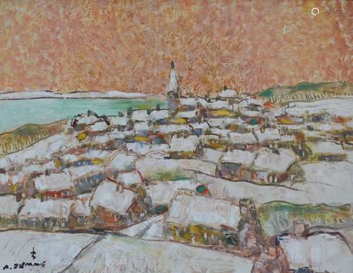 Alfons Blomme: painting (o/p) 'city view' (70x90 cm)