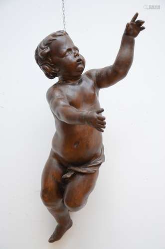 Large 'Angel' in sculpted wood, Baroque (85 cm) (*)