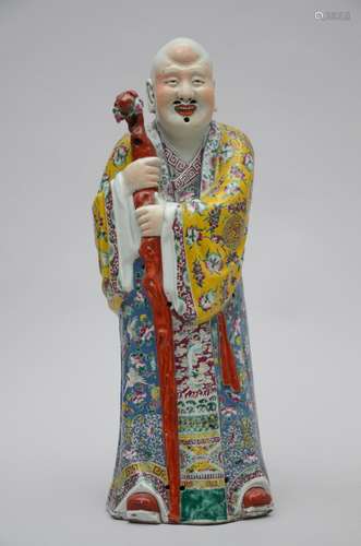 Grande sculpture chinoise en porcelaine famille rose 'Laotsé', marque (63 cm)