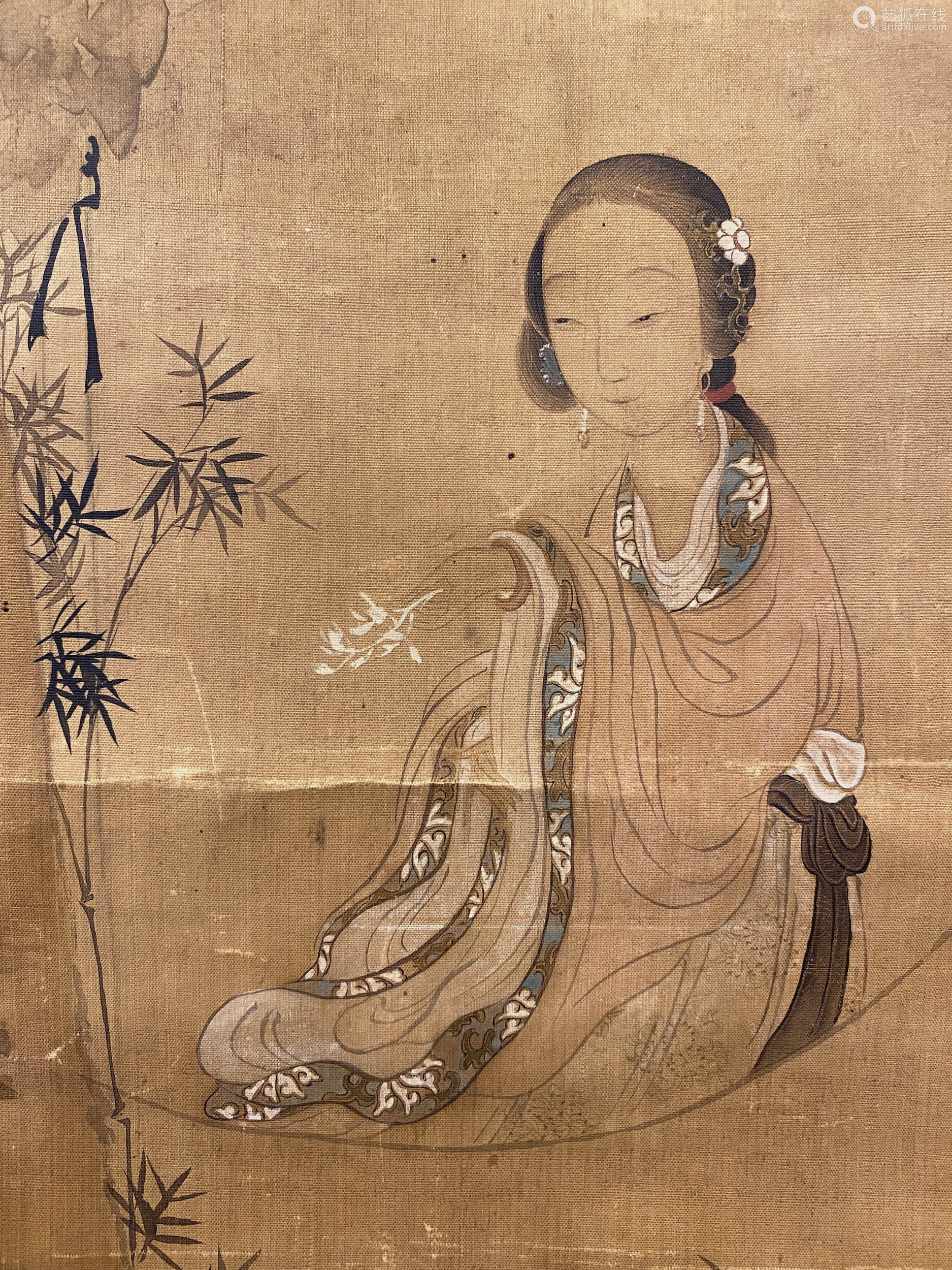 1773-1828 改琦(清 1794年作 桐荫仕女 设色绢本 立轴【成交 价格