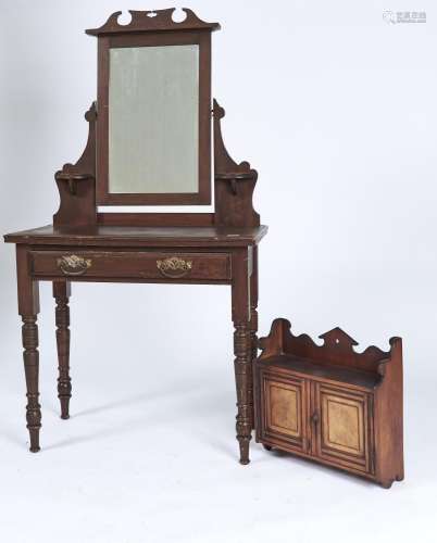 A VICTORIAN WALNUT WALL CUPBOARD, WITH SHAPED THREE QUARTER GALLERY ENCLOSED BY A PAIR OF PANELLED