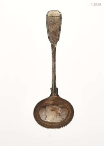 A WILLIAM IV SILVER SAUCE LADLE, FIDDLE AND THREAD PATTERN, INITIALLED A, BY WILLIAM CHAWNER, LONDON