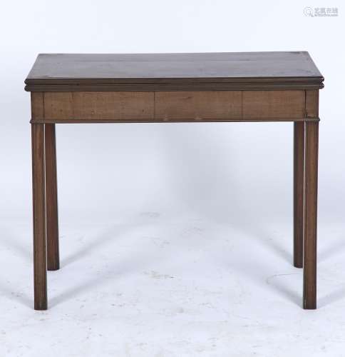 A GEORGE III RECTANGULAR MAHOGANY FOLD OVER CARD TABLE, C1770, THE TOP SATINWOOD, SYCAMORE AND EBONY