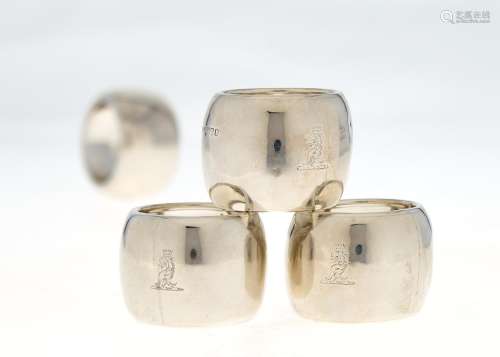 A COMPOSED SET OF FOUR VICTORIAN / EDWARDIAN SILVER NAPKIN RINGS, CRESTED, THREE BY HENRY