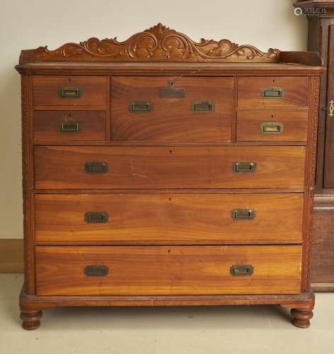 A CHINESE CAMPHOR WOOD MILITARY SECRETAIRE CHEST OF DRWERS FOR THE BRITISH COLONIAL MARKET, LATE