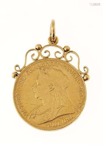 GOLD COIN. SOVEREIGN 1901M, MOUNTED IN GOLD AS A PENDANT, 8.9G Condition report
