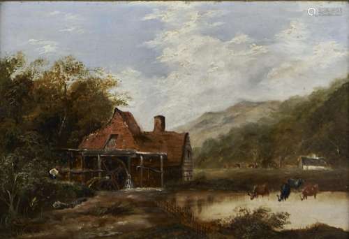 ENGLISH SCHOOL, 19TH CENTURY - AN OVERSHOT MILL, OIL ON ARTIST'S BOARD, 22 X 31CM Condition