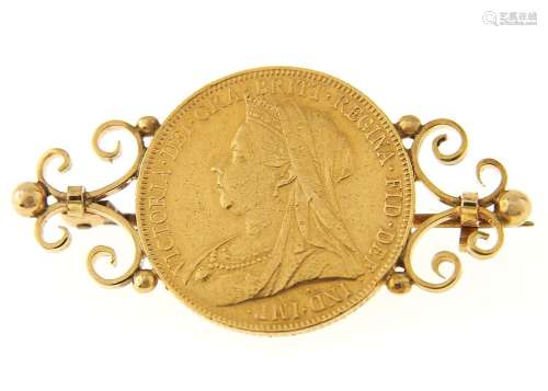 GOLD COIN. SOVEREIGN 1898S, MOUNTED AS A GOLD BROOCH, 9.8G Condition report