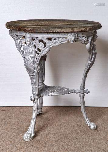 AN EDWARDIAN CAST IRON BRITANNIA PATTERN TABLE, EARLY 20TH C, THE UNDERTIER LETTERED IN RELIEF J