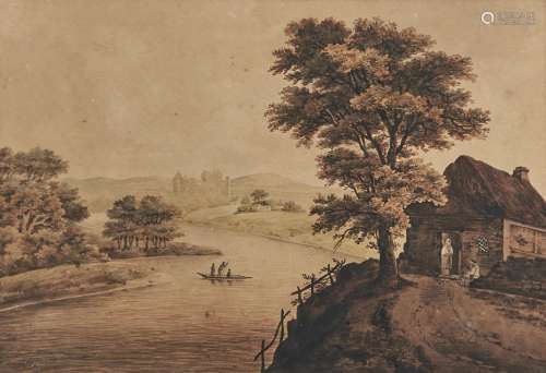 FOLLOWER OF JOHN GLOVER - LANDSCAPE WITH FIGURES, WATERCOLOUR 28.5 X 43CM Condition reportTypical