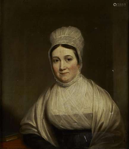ENGLISH SCHOOL, 19TH CENTURY - PORTRAIT OF A WOMAN, IN PLAIN QUAKER DRESS, BUST LENGTH, A BOOK ON