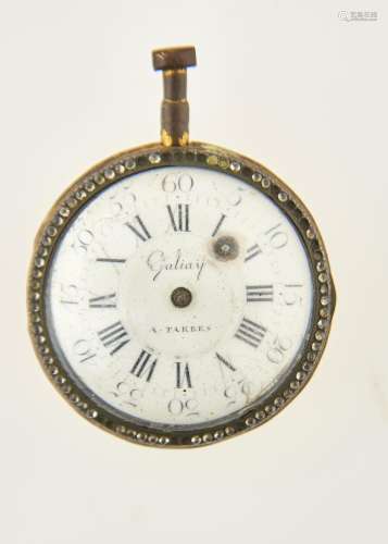 A FRENCH GILTMETAL VERGE WATCH, GALIAY A TARBES, THE MOVEMENT SIGNED AS THE DIAL, WITH FOLIATE