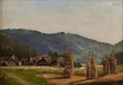 NORWEGIAN SCHOOL, 19TH CENTURY - LANDSCAPE, INDISTINCTLY SIGNED, OIL ON BOARD, 25 X 36.5CM Condition