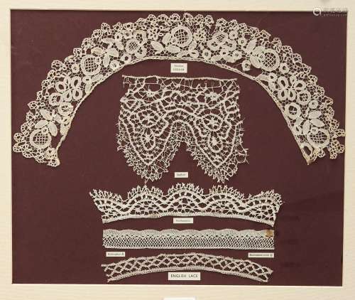 A BRUSSELS LACE COLLAR AND FIVE ANTIQUE ENGLISH LACES, 19TH C Condition reportSmall faint rust marks
