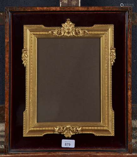 A VICTORIAN WALNUT AND GLAZED BOX FRAME, C1880, WITH EBONY BEAD, LINED IN VELVET AND ENCLOSING A
