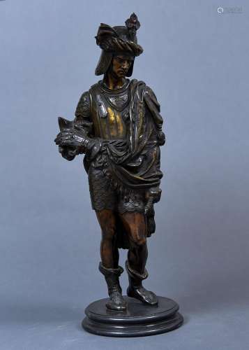 A FRENCH ORIENTALIST BRONZE SCULPTURE OF SALADIN, 19TH C, GOLDEN BROWN PATINA, DARK AND RUBBED IN