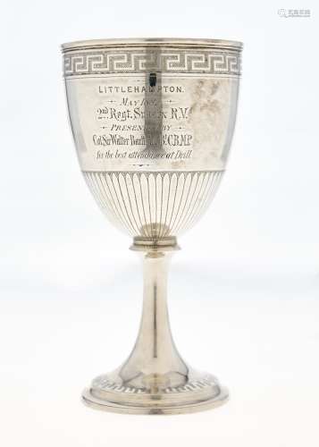 A VICTORIAN SILVER CUP, ENGRAVED WITH GREEK KEY BORDERS AND INSCRIBED LITTLEHAMPTON MAY 1882 2ND