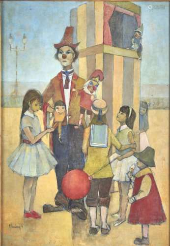 MARTIN WIELAND (FL1970s-1980s) - PUNCH AND JUDY, SIGNED AND DATED '78, OIL ON BOARD, 86 X 60CM