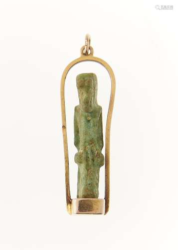 AN GOLD AND EGYPTIAN FAIENCE AMULET, 39MM H, CONTROL MARK, 4.6MM H Condition reportGood condition