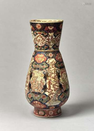 A JAPANESE IMARI VASE, MEIJI PERIOD, OF BALUSTER FORM WITH CONICAL NECK, 40CM H, RED PAINTED MARK