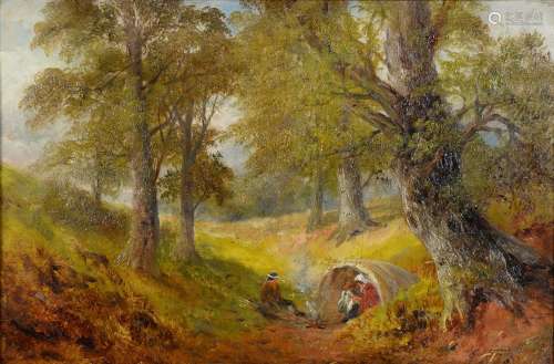 GEORGE TURNER (1841-1910) THE GIPSY CAMP IRETON WOODS NEAR DERBY SIGNED, SIGNED AGAIN, DATED